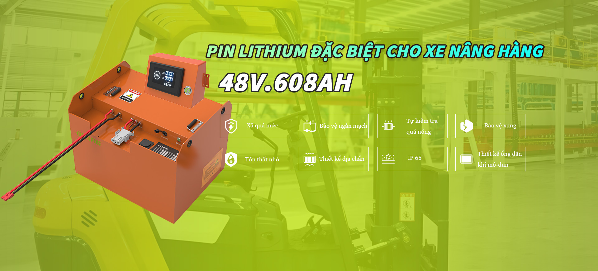 Pin Lithium 48V 608Ah DLNRG cho xe nâng điện ngồi lái